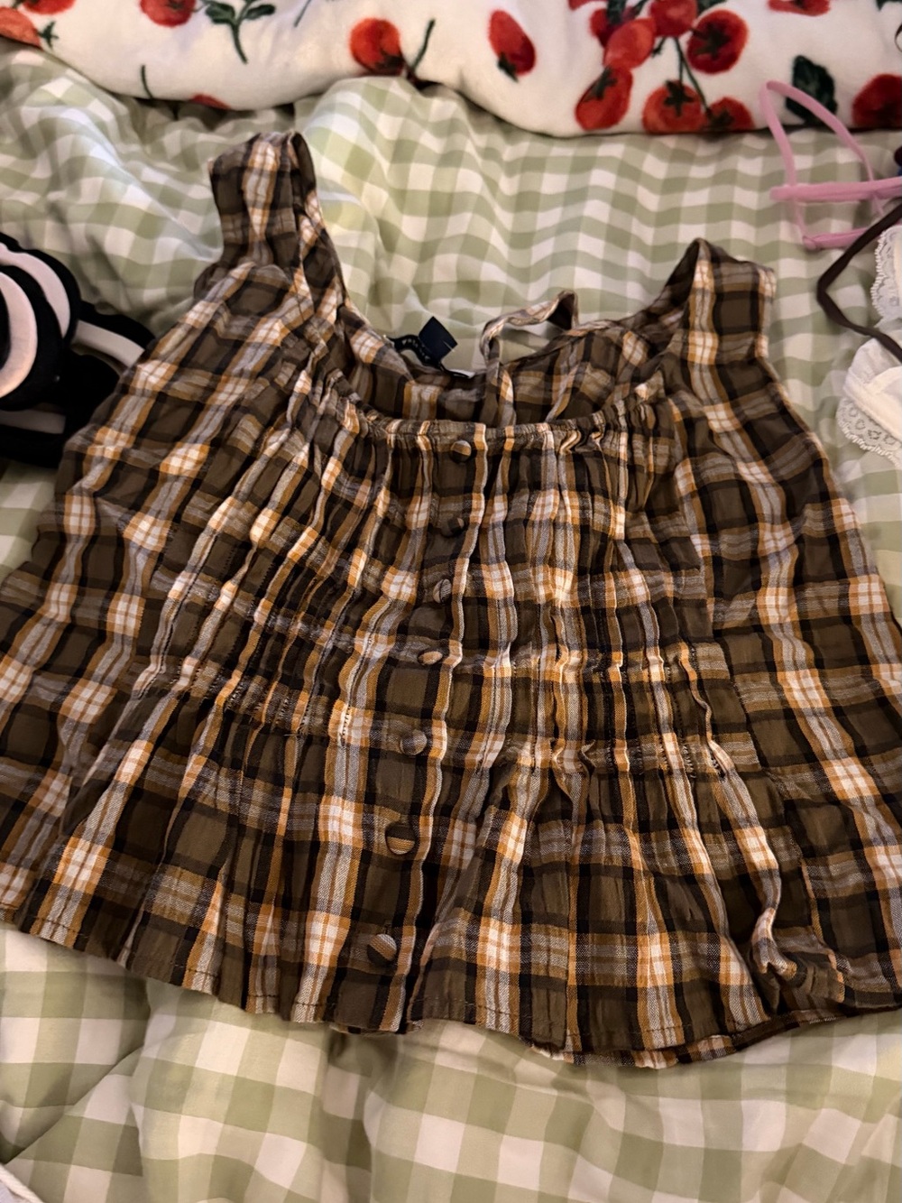 American Eagle Outfitters Brown & Mustard Plaid Tank Top